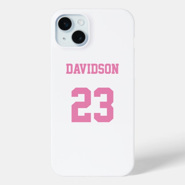 White and Pink Jersey Name Number Protective Case-Mate iPhone Case (Back)