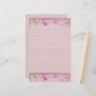 White and Pink Kittens Personal  Stationery