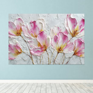 White and Pink Lilies with Yellow Centres Textured Canvas Print
