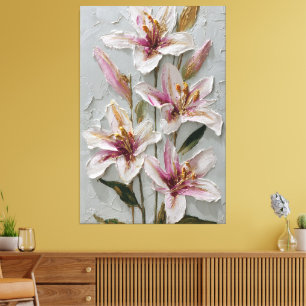White and Pink Lily Texture Abstract Wall Art