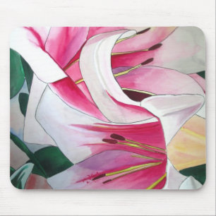 White and pink lily Triumphator flower Mouse Mat