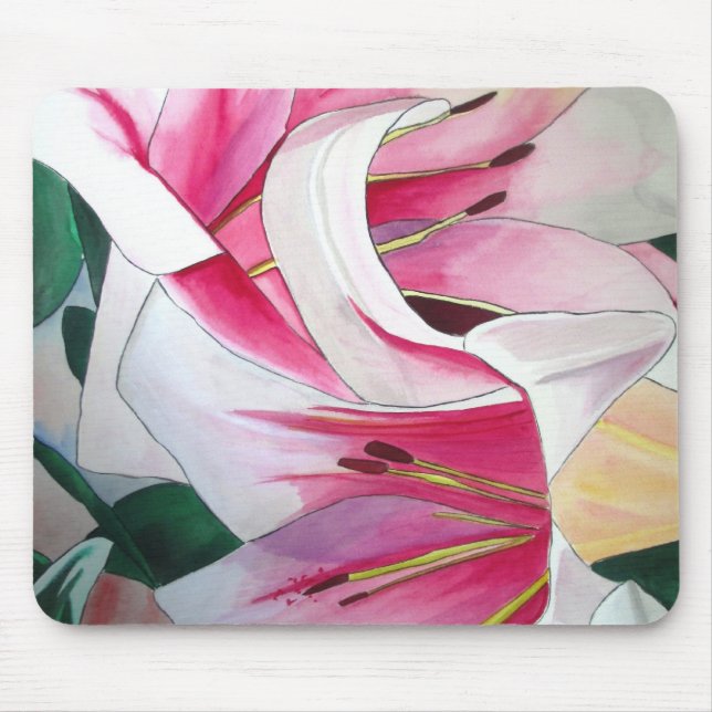 White and pink lily Triumphator flower Mouse Mat (Front)