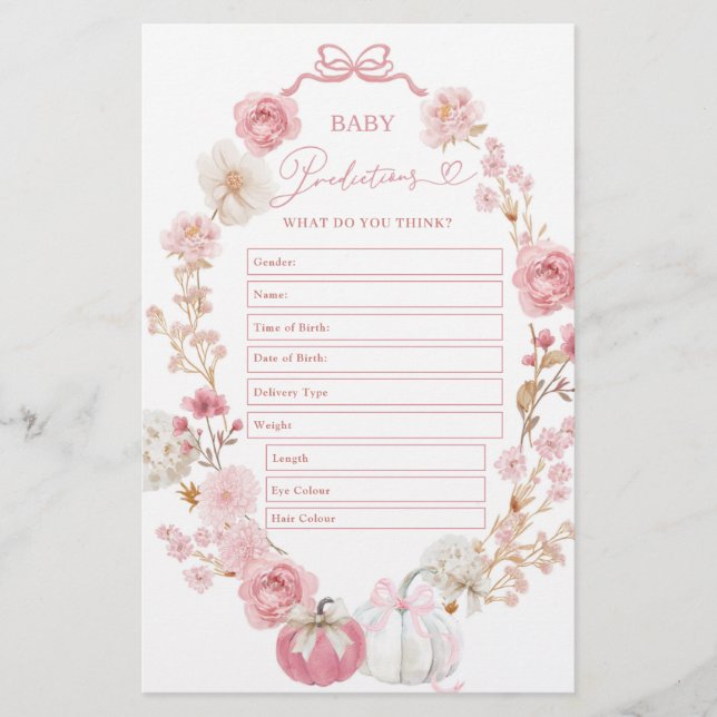 White and Pink Little Pumpkin Baby Predictions  (Front)