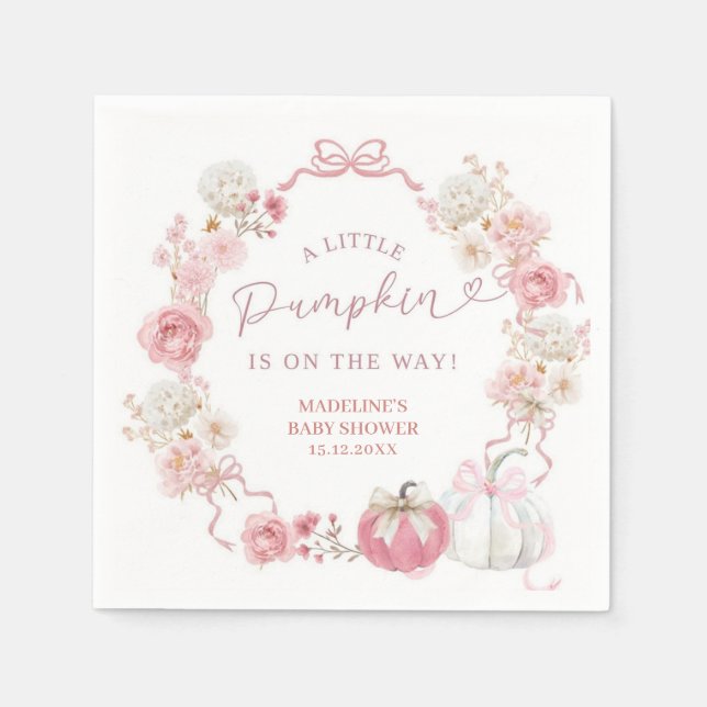 White and Pink Little Pumpkin Paper Napkins (Front)