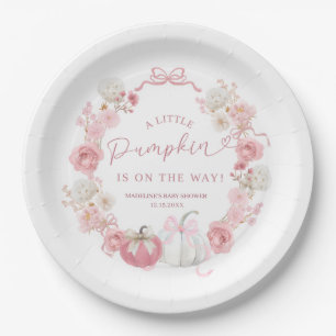 White and Pink Little Pumpkin Paper Plate