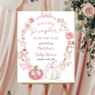 White and Pink Little Pumpkin Welcome Sign