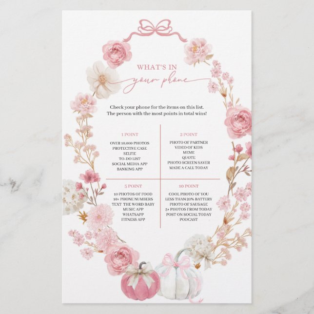 White and Pink Little Pumpkin What's In Your Phone (Front)