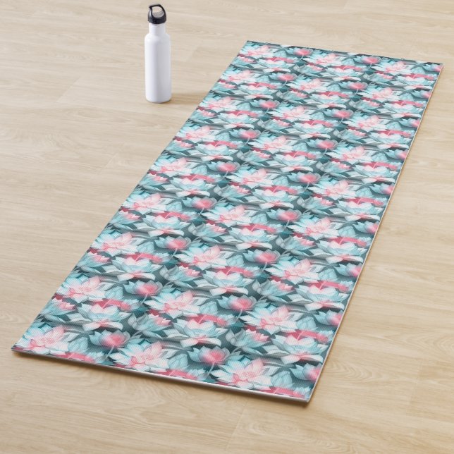 White And Pink Lotus Yoga Mat (In Situ)