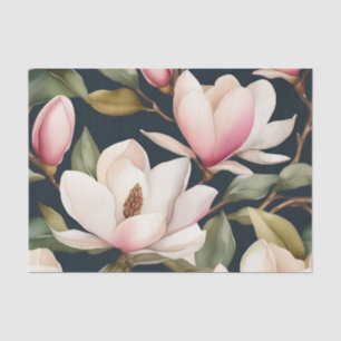 White And Pink Magnolia Flowers Pattern Tissue Paper