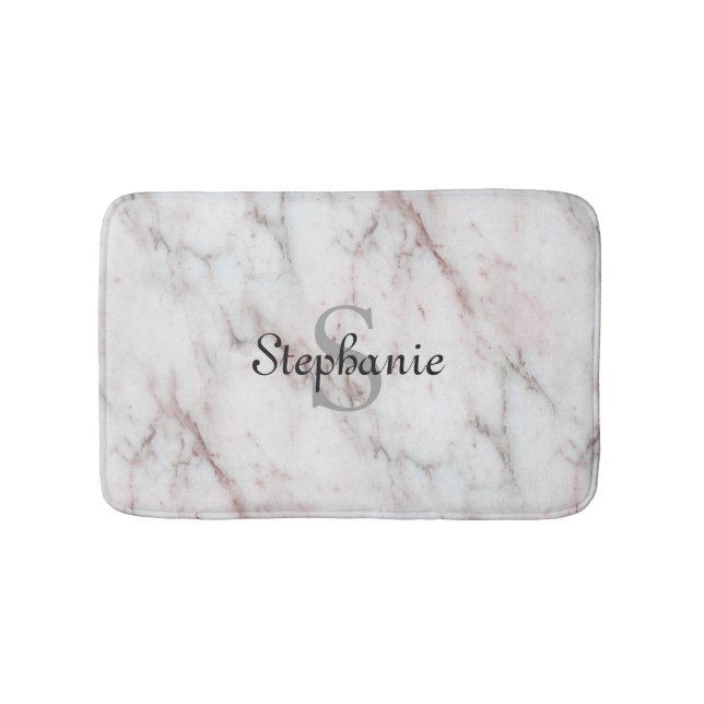 White And Pink Marble Design Bath Mat (Front)