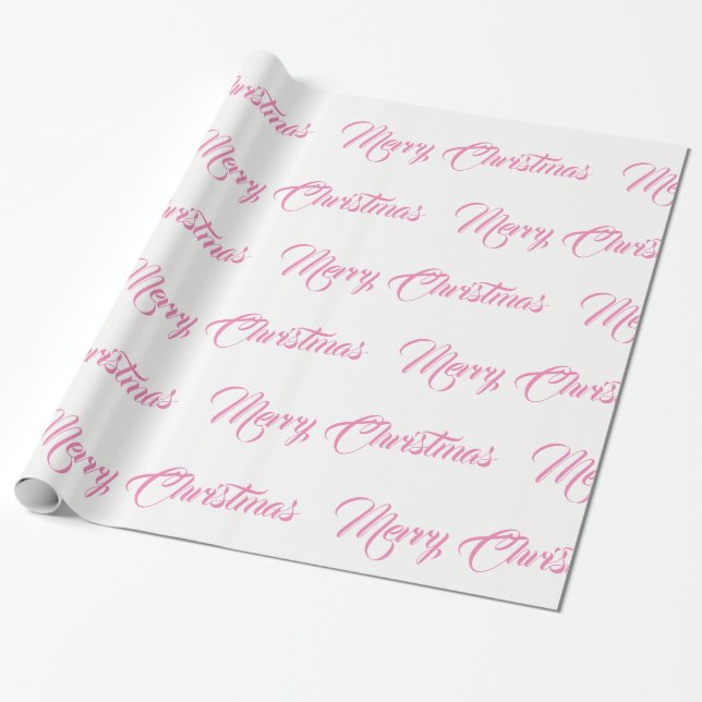 White and Pink Merry Christmas Fancy Script Wrapping Paper (Unrolled)