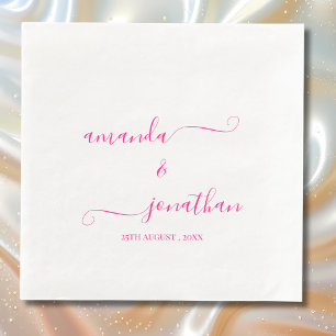 White and Pink Minimalist Elegant Script Wedding Napkin