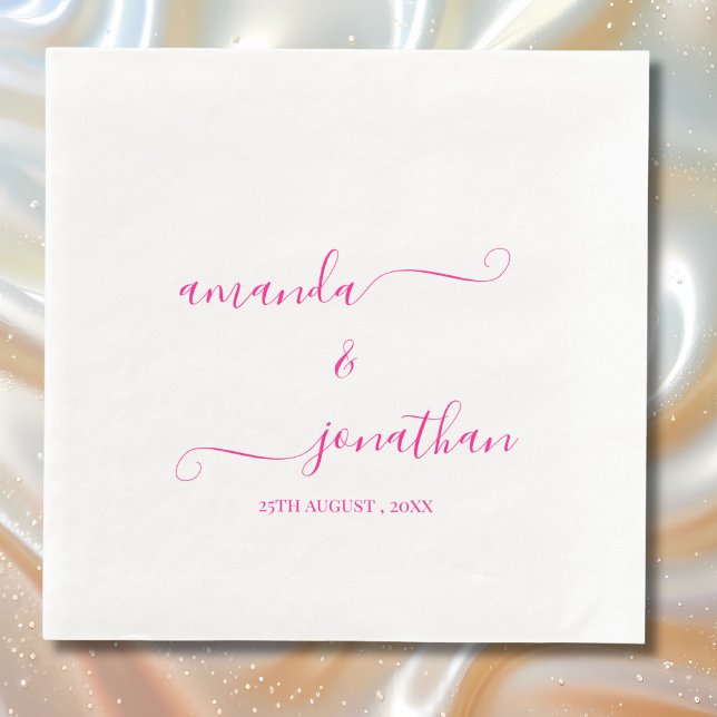 White and Pink Minimalist Elegant Script Wedding  Napkin (Creator Uploaded)