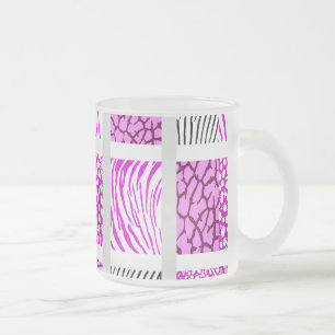 White and Pink Mixed Animal Print Frosted Glass Coffee Mug