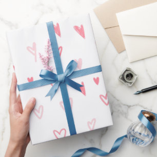 White and Pink Modern Love Hearts Happy Valentine’ Wrapping Paper