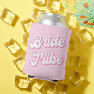 White and Pink Personalised Bride Tribe Can Cooler