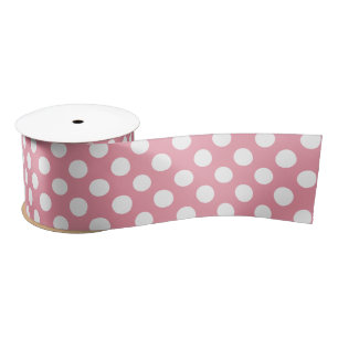 White and pink Polka Dots  Satin Ribbon