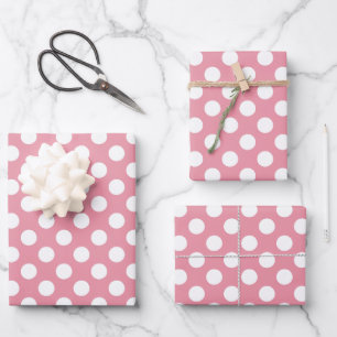 White and pink Polka Dots Wrapping Paper Sheet