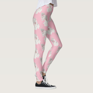 White and pink rose floral leggings