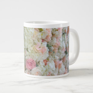 White and Pink Rose Flowers Large Coffee Mug