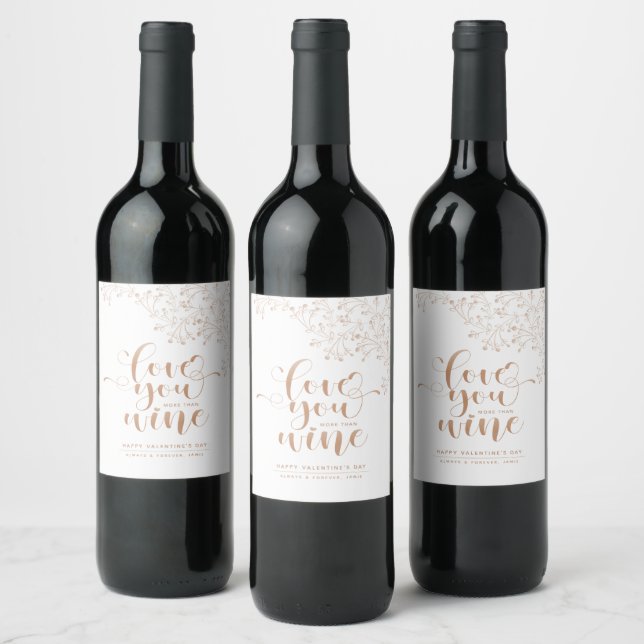 White and Pink Rose Gold Valentine's Day Wine Label (Bottles)