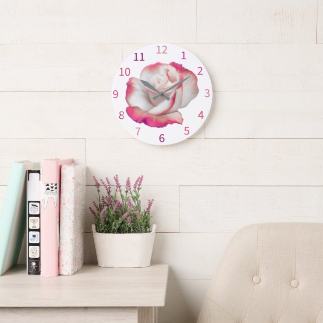 White and pink rose - pastel art large clock (Reading Room)