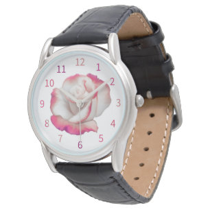 White and pink rose - pastel art watch