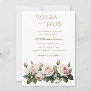 White and Pink Roses Wedding Invitation