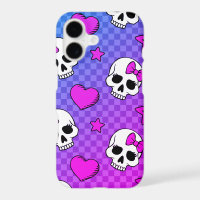 White and pink skull and hearts pattern