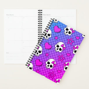 White and pink skull and hearts pattern planner