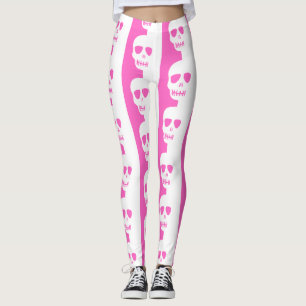 White and pink Skulls pattern Leggings