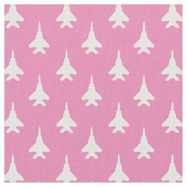 White and Pink Strike Eagle Fighter Jet Pattern Fabric (Close Up)