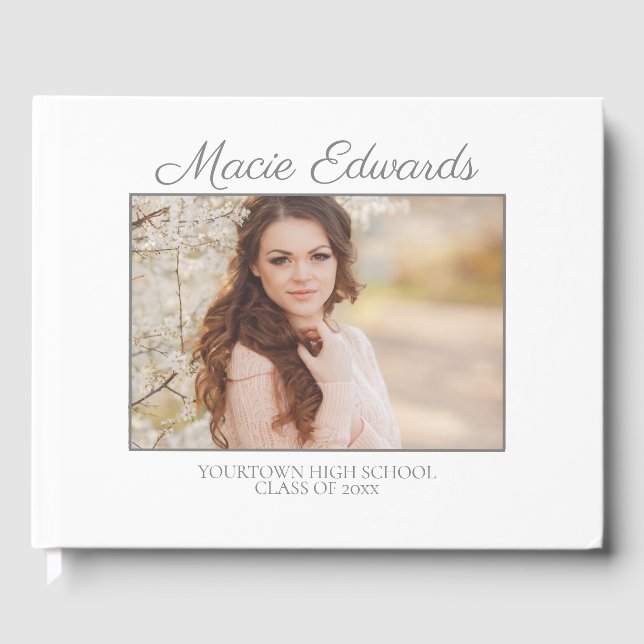 White and Pink Striped Graduation Senior Photo Guest Book (Front)