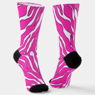 White And Pink Tiger Stripes Animal Print Socks