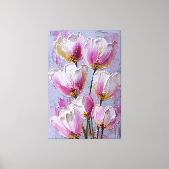 White and Pink Tulip Texture Abstract Wall Art (Front)