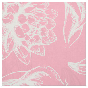 White And Pink Vintage Flowers Drawing Fabric