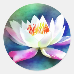 White and pink water lily classic round sticker
