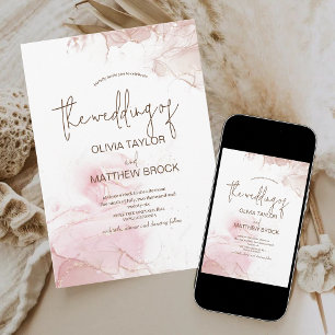 White and Pink Watercolor Modern Elegant Wedding  Invitation