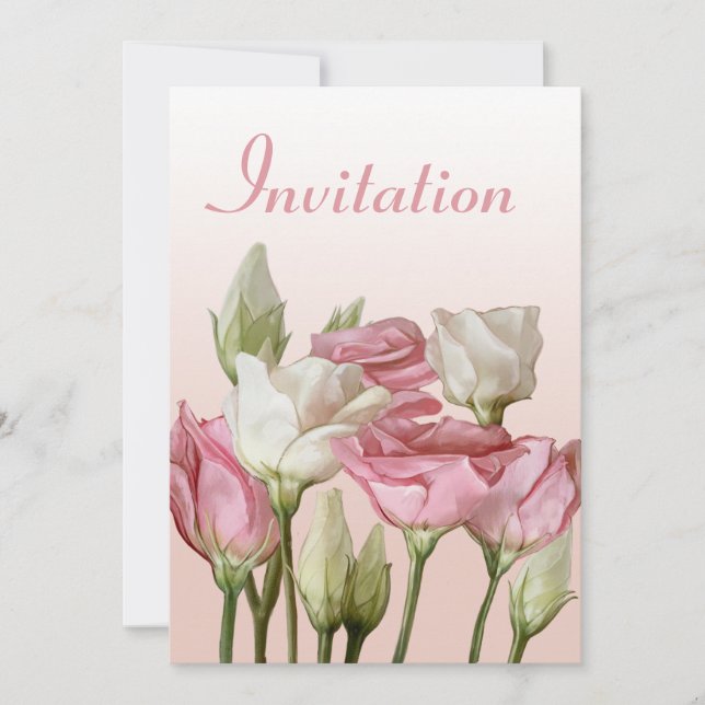 White and Pink Watercolor Roses Wedding Invitation (Front)