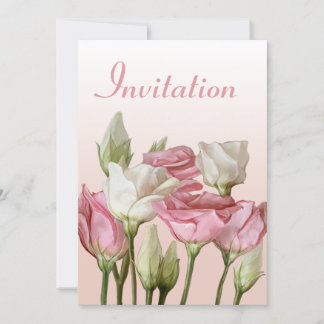 White and Pink Watercolor Roses Wedding Invitation