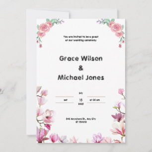 White and pink wedding invitation