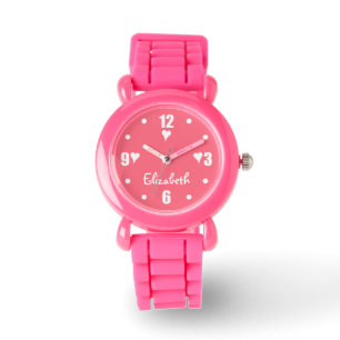 White and pink with hearts and name watch