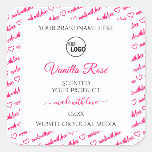 White and Pink Word Cloud Product Labels with Logo