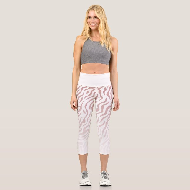 White and Pink Zebra Stripes: Stylish Leggings (Front)