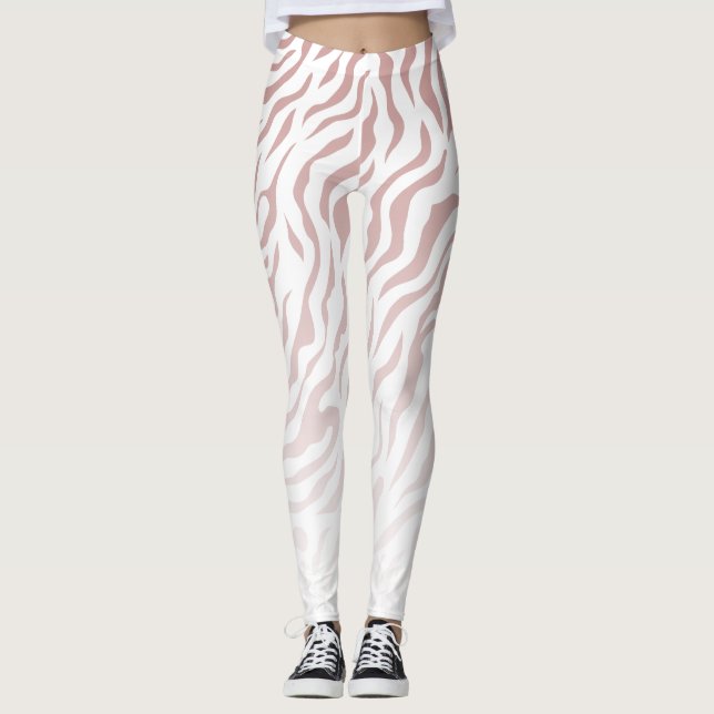 White and Pink Zebra Stripes: Stylish Leggings (Front)