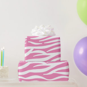 White and Pink Zebra Stripes Wrapping Paper