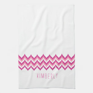 White And Pink Zigzag Chevron Tea Towel