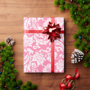 White And Pinke Floral Damasks Pattern Wrapping Paper