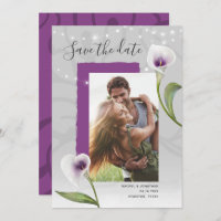 White and Purple Calla Lily Wedding Save the Date