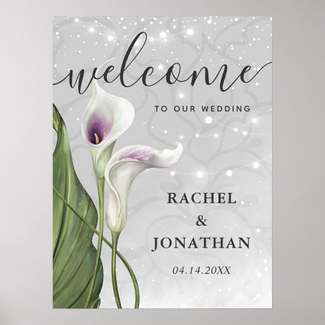 White and Purple Calla Lily Welcome Wedding Poster (Front)